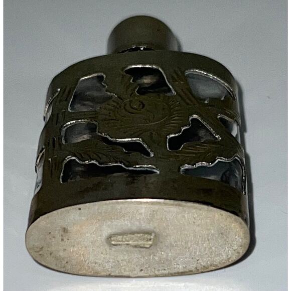 Antique Sterling Silver Perfume Overlay Glass Bottle Small Marked - Picture 3 of 4